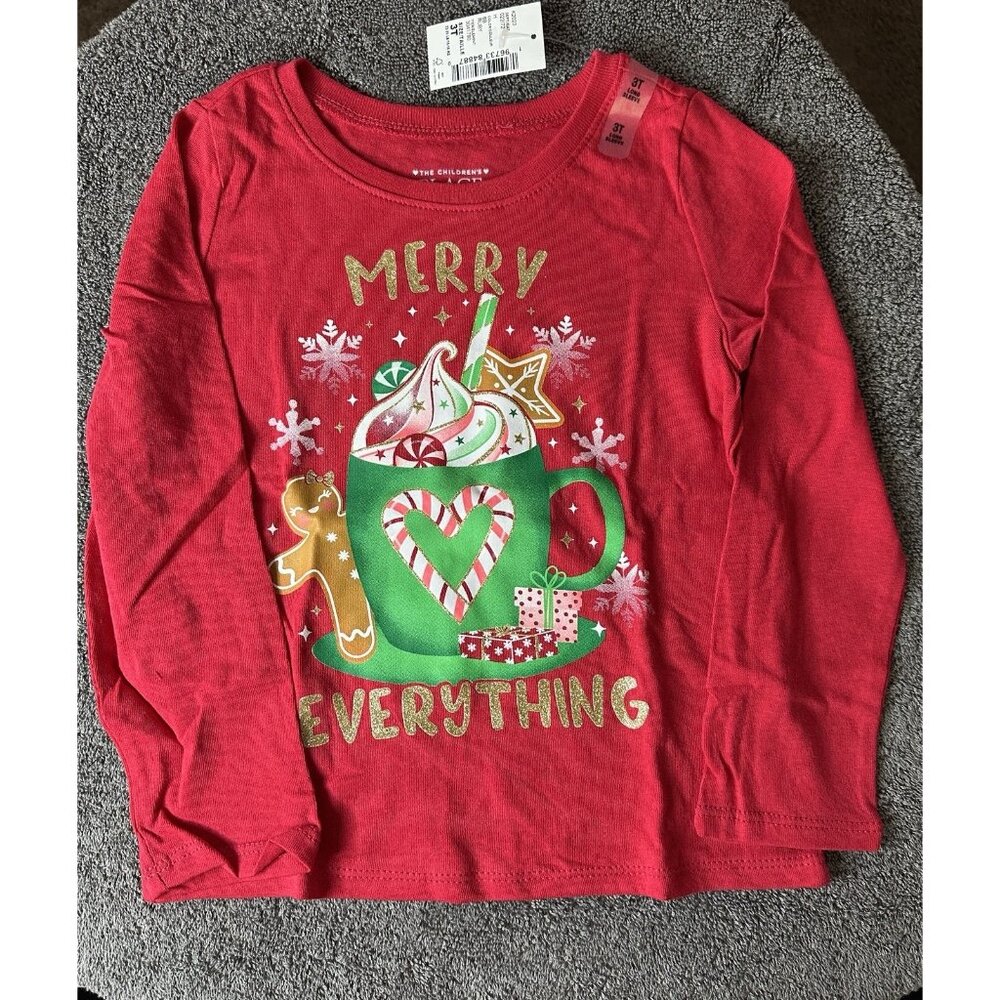 The Children’s Place Toddler Red Merry Christmas  Long Sleeve Shirt Size 3T